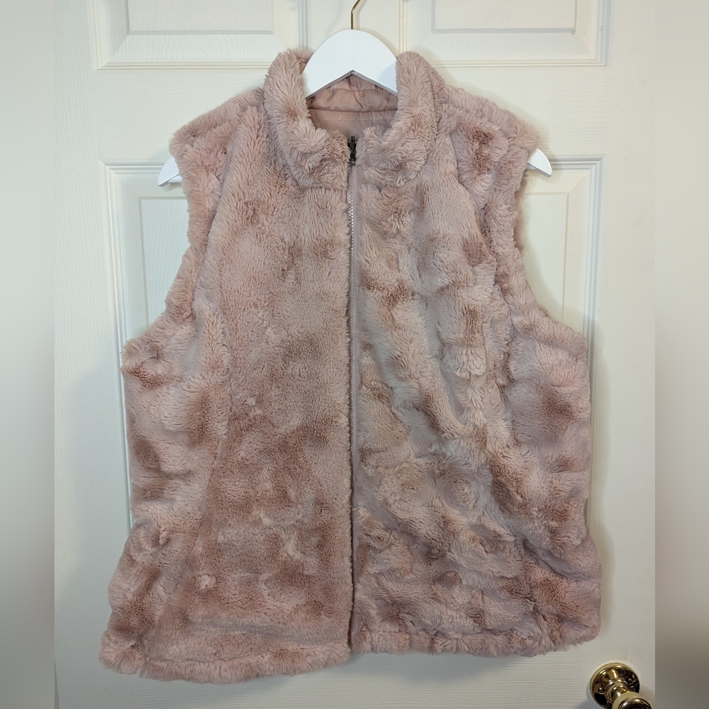 Nicole Miller Pink fuzzy faux fur & quilted reversible vest size large